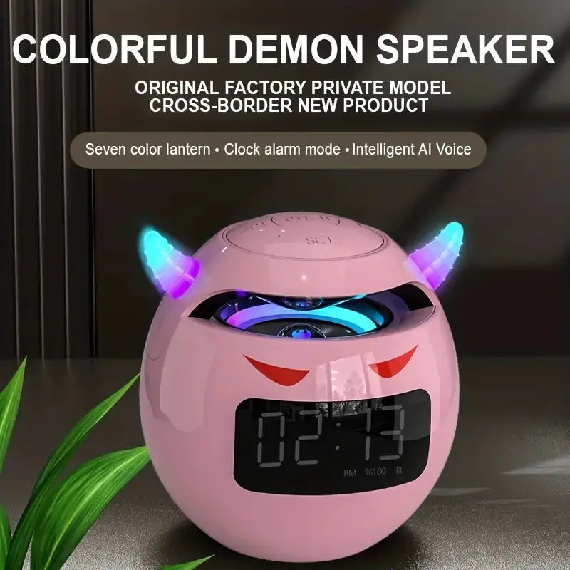 Pink Little Devil Mini BT Speaker Clock with Subwoofer